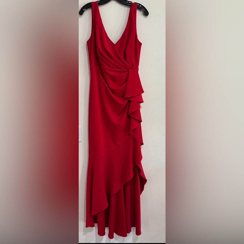 Betsy & Adam Bright Red Ruffle Tier Dress in Size 10